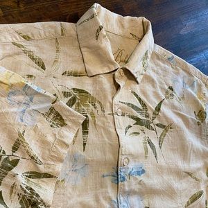 Tommy Bahama 100% Silk Shirt Floral Palm Leaves Hawaiian Button Down Mens M